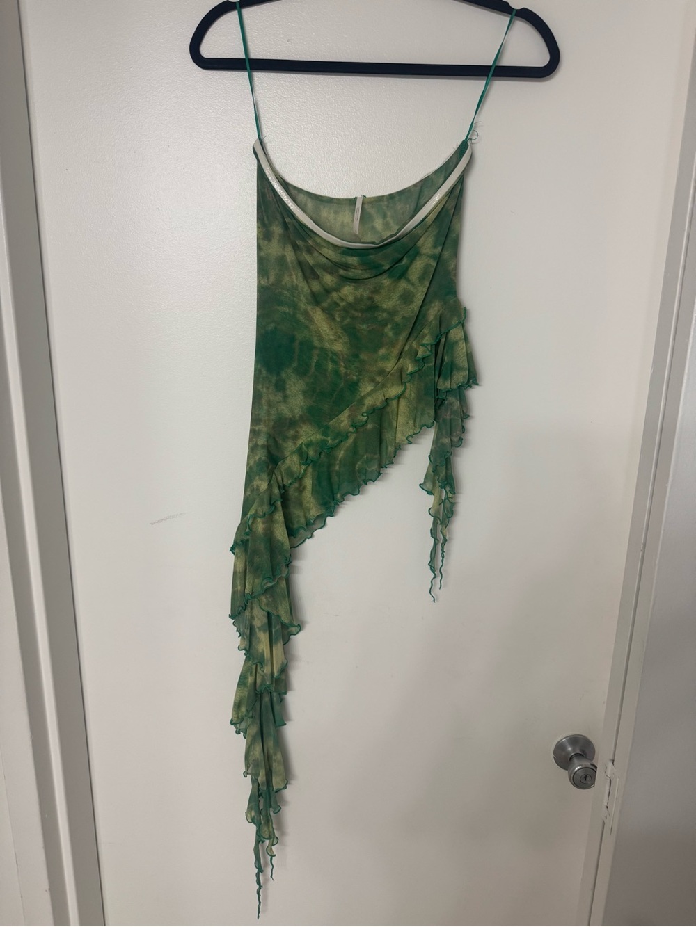 Free People Green Tie-Dye Asymmetric Ruffle Slip Tank